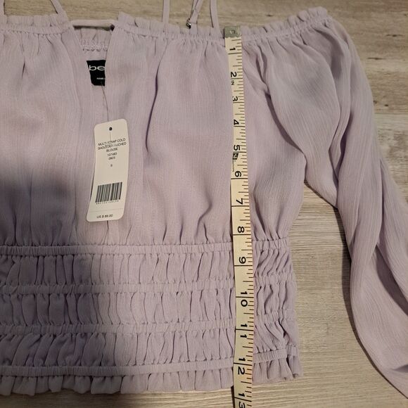 Bebe Puff Long Sleeve Button Down Blouse Purple Small NWT Flaw - Picture 5 of 7